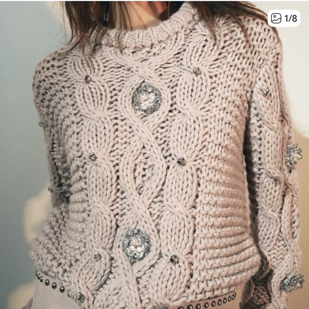 Zara Beige Knit Sweater with Silver Accents
